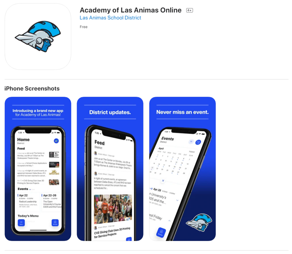 iPhone App store preview of school application